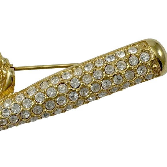 Cookie Lee Baseball Bat Glove Ball Brooch Novelty Pin Rhinestones Goldtone - Picture 3 of 6